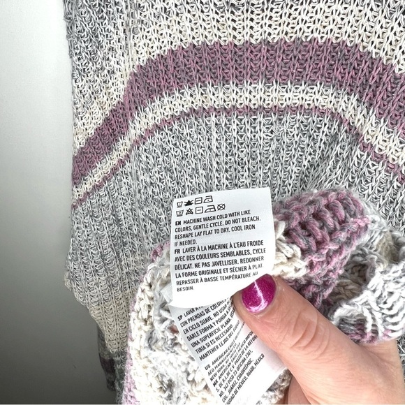 American Eagle Oversized Slouchy Knit Stripe Purple Blue Crewneck Sweater XL - Picture 10 of 14
